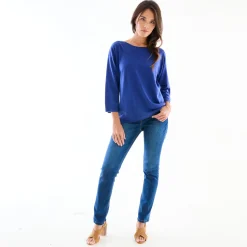 Trui En Vest<Blancheporte Trui met boothals en 3/4-mouwen, kasjmiertouch felblauw