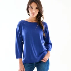 Trui En Vest<Blancheporte Trui met boothals en 3/4-mouwen, kasjmiertouch felblauw