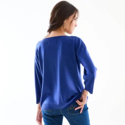 Trui En Vest<Blancheporte Trui met boothals en 3/4-mouwen, kasjmiertouch felblauw