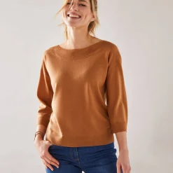 Trui En Vest<Blancheporte Trui met boothals en 3/4-mouwen, kasjmiertouch hazelnootbruin