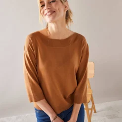 Trui En Vest<Blancheporte Trui met boothals en 3/4-mouwen, kasjmiertouch hazelnootbruin