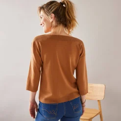 Trui En Vest<Blancheporte Trui met boothals en 3/4-mouwen, kasjmiertouch hazelnootbruin