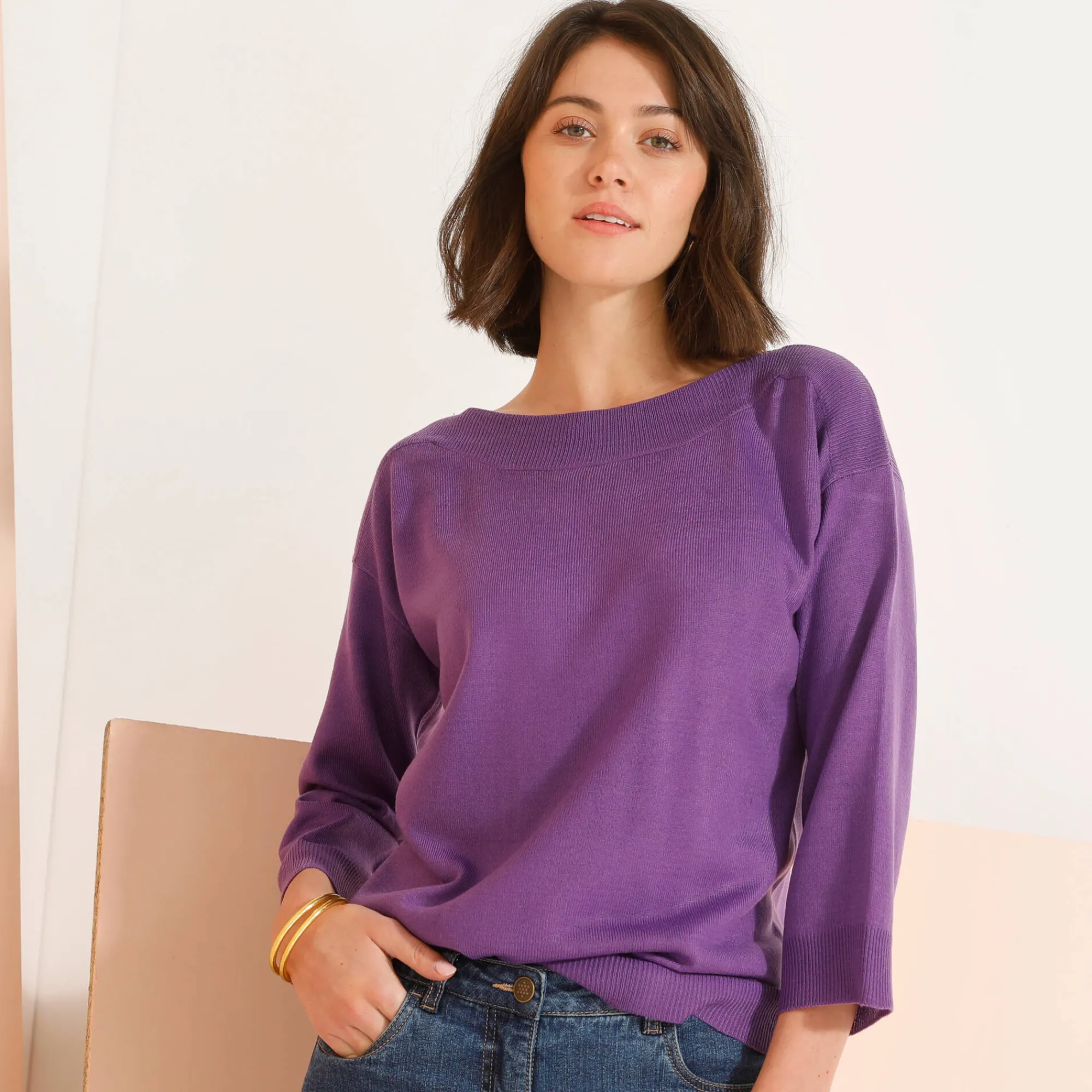 Trui En Vest<Blancheporte Trui met boothals en 3/4-mouwen, kasjmiertouch parma
