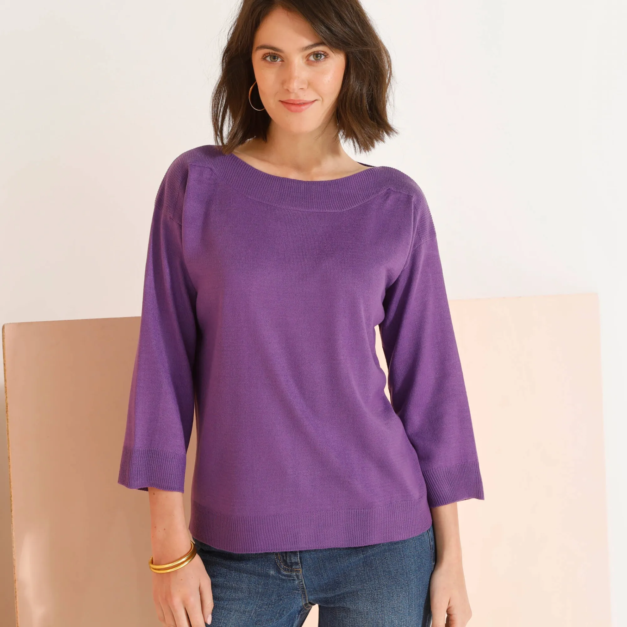 Trui En Vest<Blancheporte Trui met boothals en 3/4-mouwen, kasjmiertouch parma