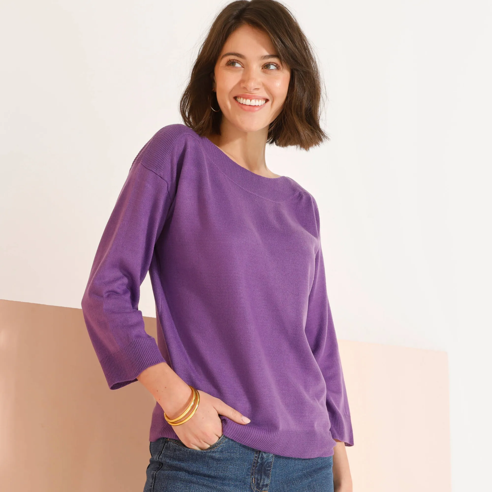 Trui En Vest<Blancheporte Trui met boothals en 3/4-mouwen, kasjmiertouch parma