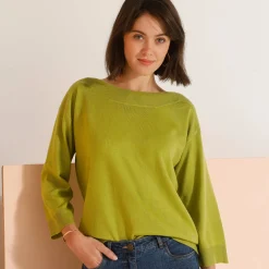 Trui En Vest<Blancheporte Trui met boothals en 3/4-mouwen, kasjmiertouch mosgroen