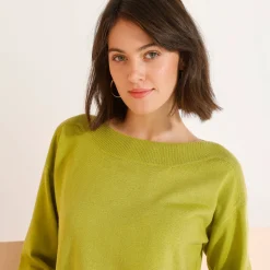 Trui En Vest<Blancheporte Trui met boothals en 3/4-mouwen, kasjmiertouch mosgroen