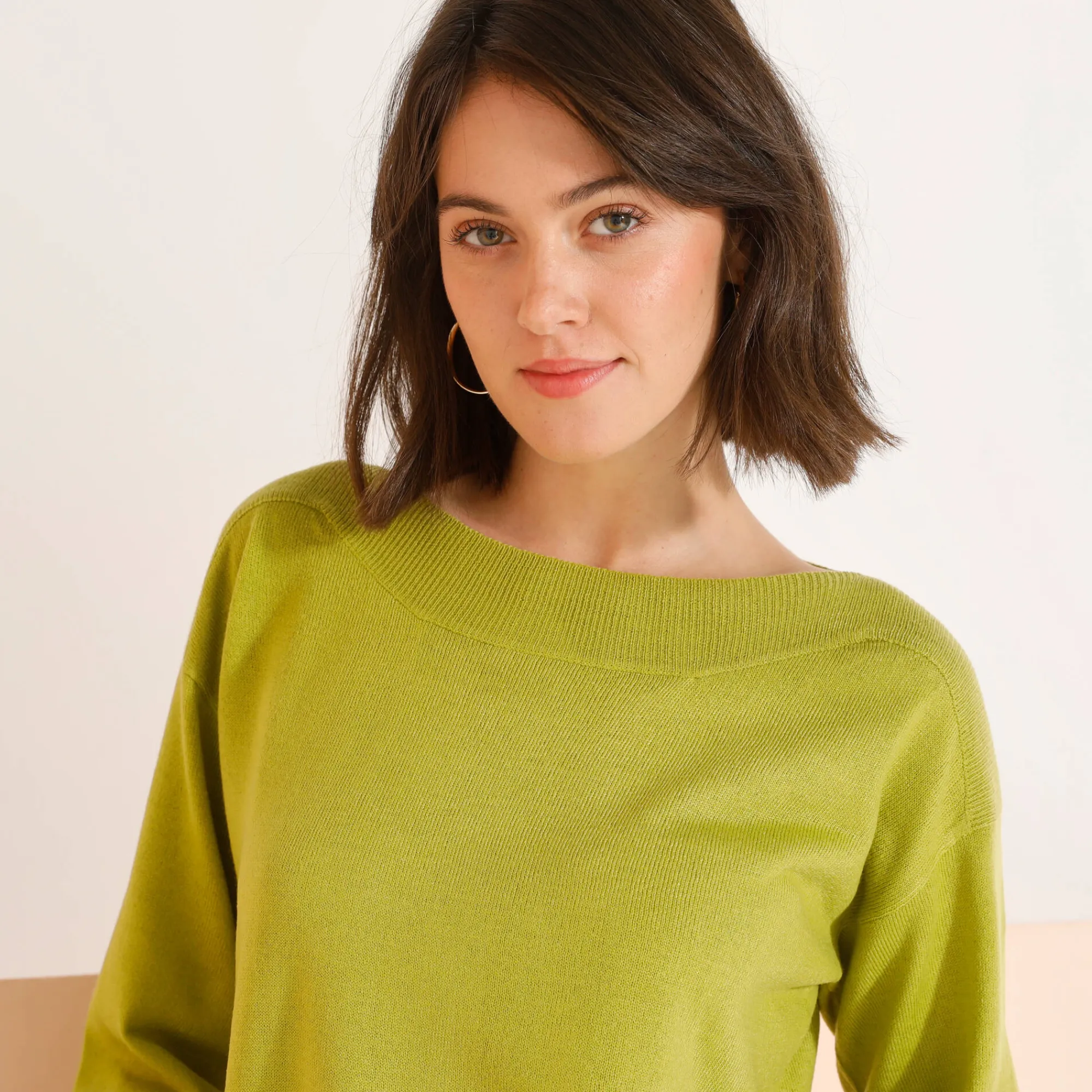 Trui En Vest<Blancheporte Trui met boothals en 3/4-mouwen, kasjmiertouch mosgroen