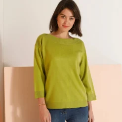 Trui En Vest<Blancheporte Trui met boothals en 3/4-mouwen, kasjmiertouch mosgroen