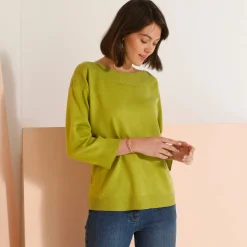 Trui En Vest<Blancheporte Trui met boothals en 3/4-mouwen, kasjmiertouch mosgroen