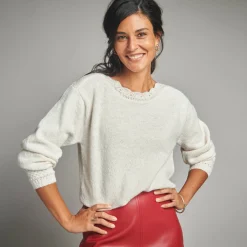 Trui En Vest<Lora Zellini Trui met boothals, fantasietricot ecru