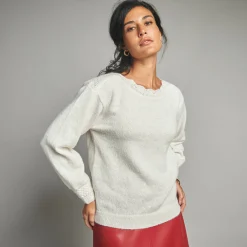 Trui En Vest<Lora Zellini Trui met boothals, fantasietricot ecru
