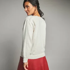 Trui En Vest<Lora Zellini Trui met boothals, fantasietricot ecru