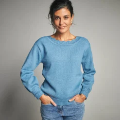 Trui En Vest<Lora Zellini Trui met boothals, fantasietricot grijsblauw