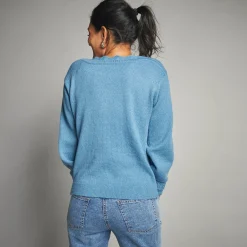 Trui En Vest<Lora Zellini Trui met boothals, fantasietricot grijsblauw