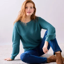 Trui En Vest<Blancheporte Trui met boothals, patenttricot met zachte touch saliegroen