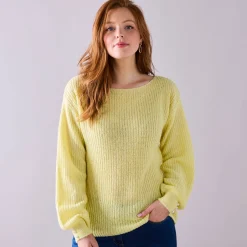 Trui En Vest<Blancheporte Trui met boothals, patenttricot met zachte touch lichtgeel