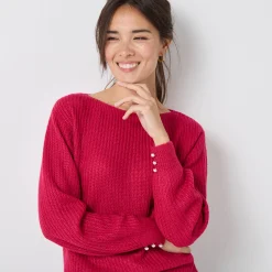 Trui En Vest<Blancheporte Trui met boothals, patenttricot met zachte touch framboos