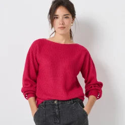 Trui En Vest<Blancheporte Trui met boothals, patenttricot met zachte touch framboos