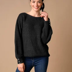 Trui En Vest<Blancheporte Trui met boothals, patenttricot met zachte touch zwart