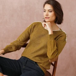 Trui En Vest<Blancheporte Trui met boothals, streelzacht tricot olijfgroen