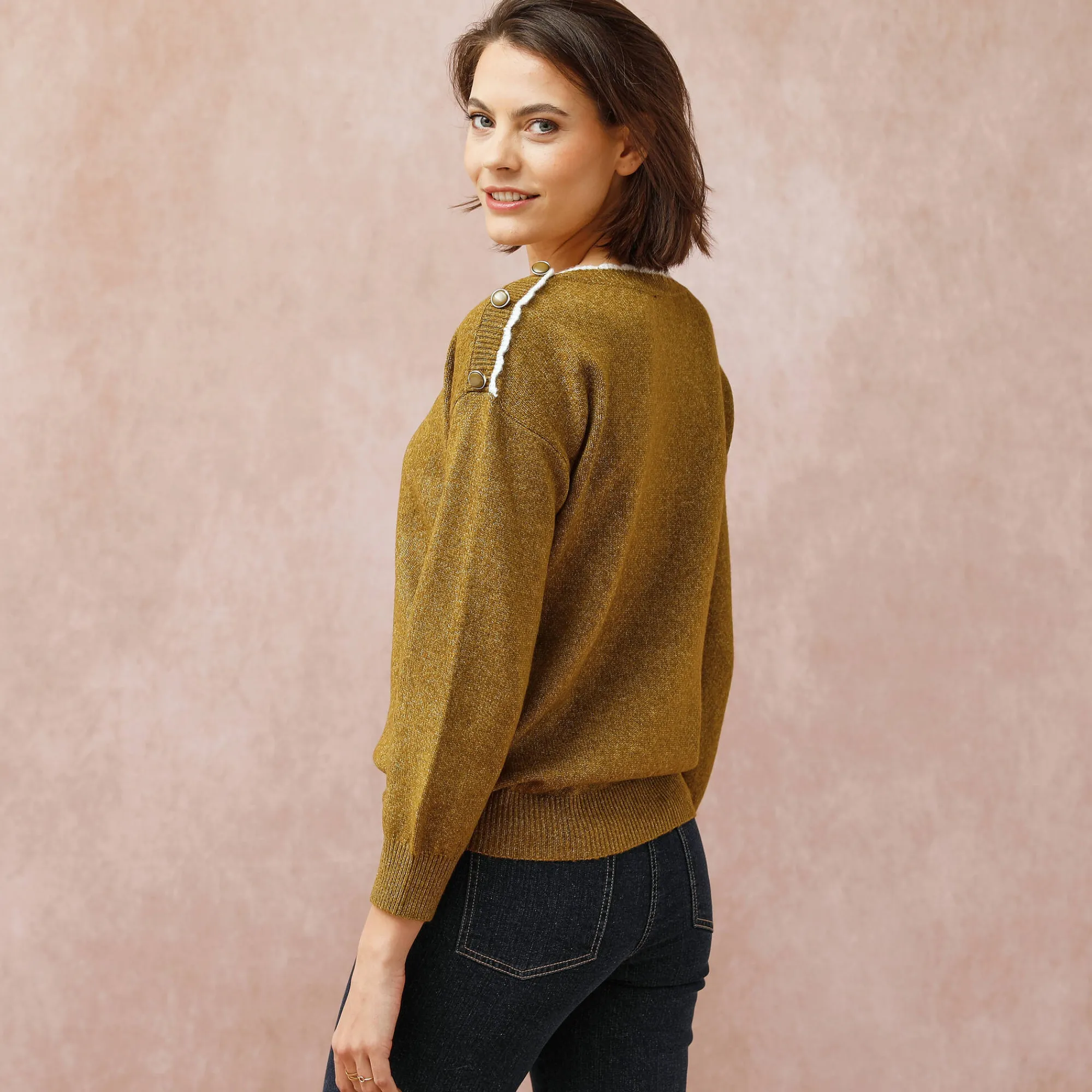 Trui En Vest<Blancheporte Trui met boothals, streelzacht tricot olijfgroen