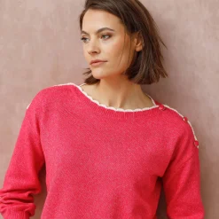 Trui En Vest<Blancheporte Trui met boothals, streelzacht tricot felroze
