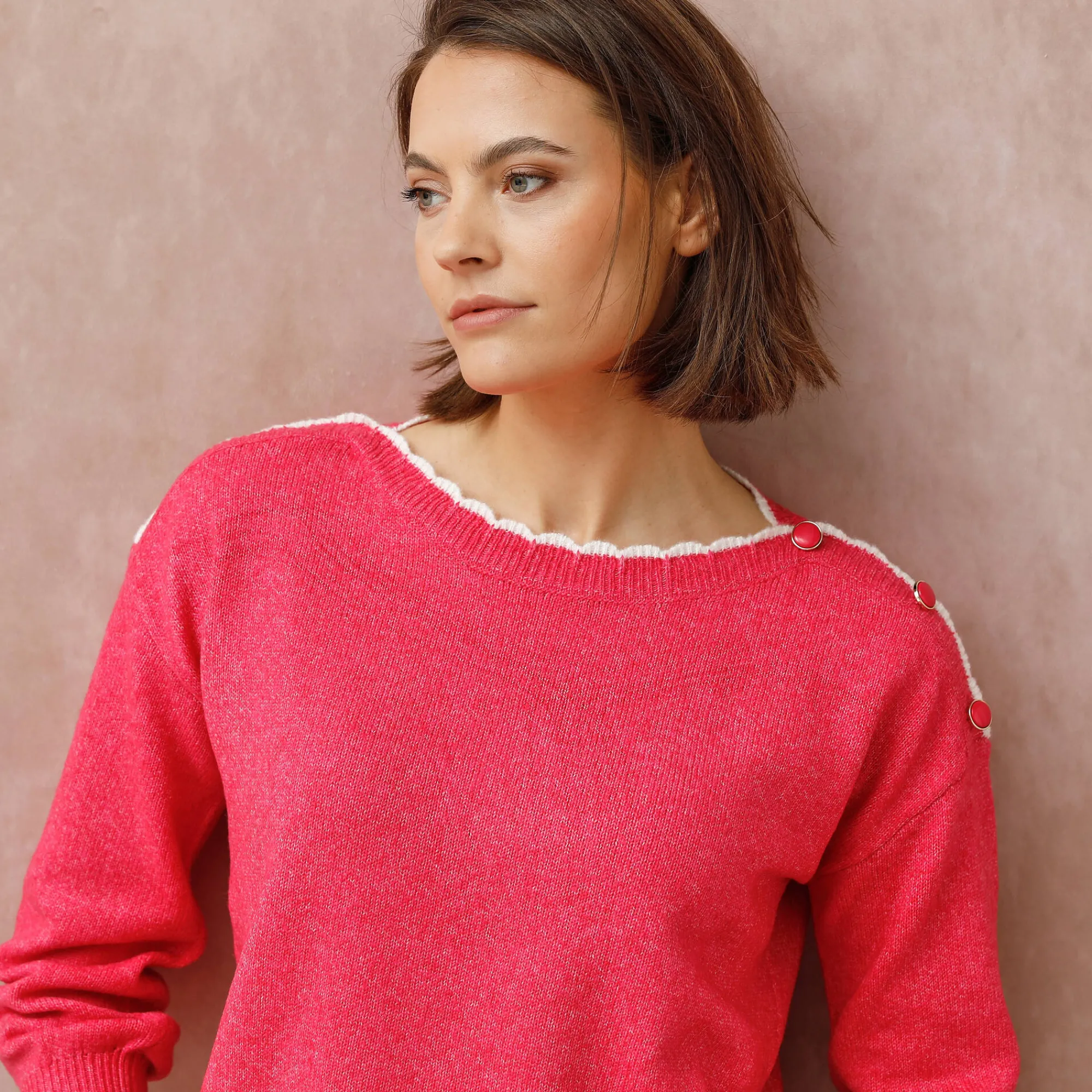 Trui En Vest<Blancheporte Trui met boothals, streelzacht tricot felroze