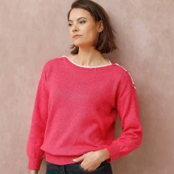 Trui En Vest<Blancheporte Trui met boothals, streelzacht tricot felroze