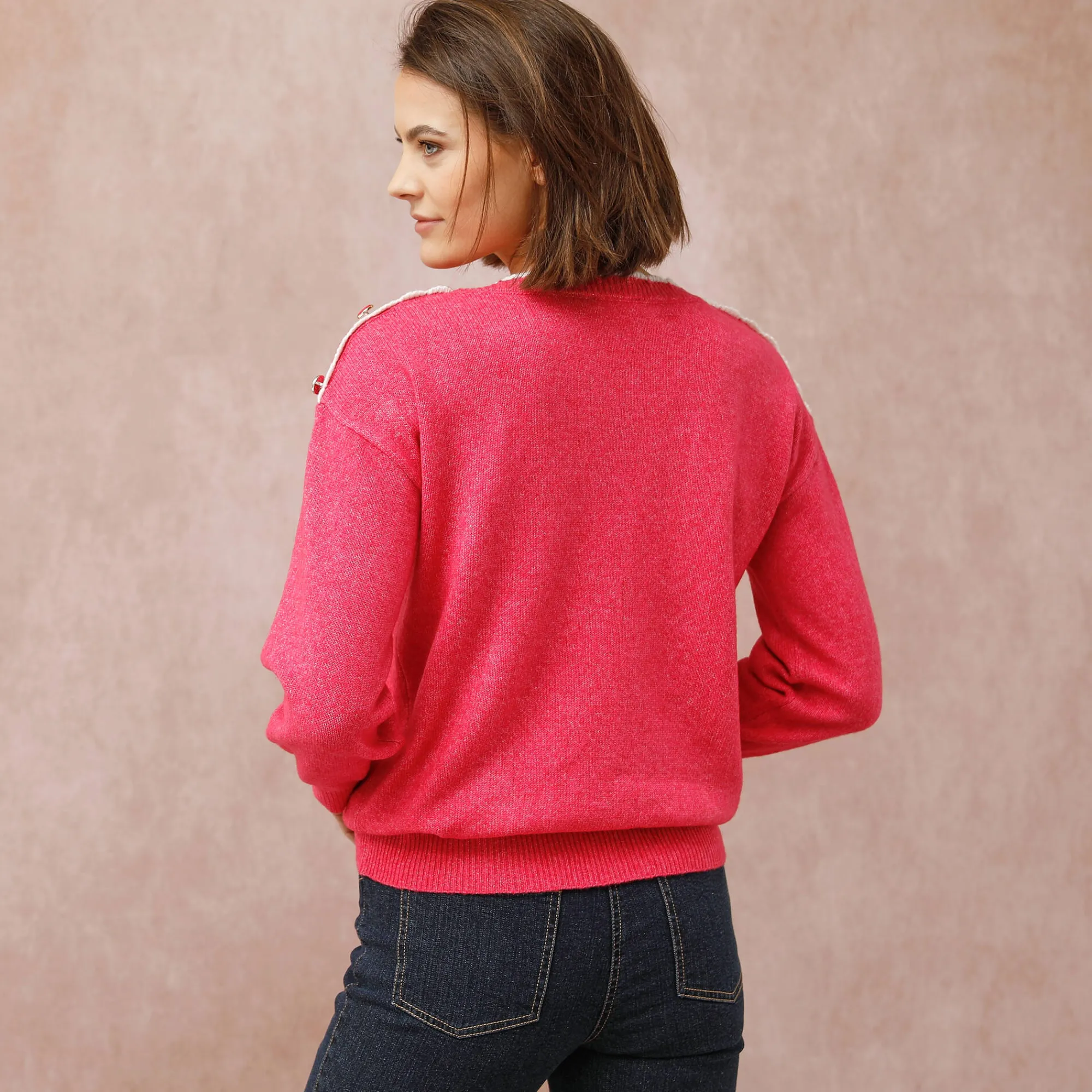 Trui En Vest<Blancheporte Trui met boothals, streelzacht tricot felroze