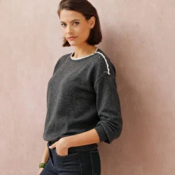 Trui En Vest<Blancheporte Trui met boothals, streelzacht tricot chiné antraciet