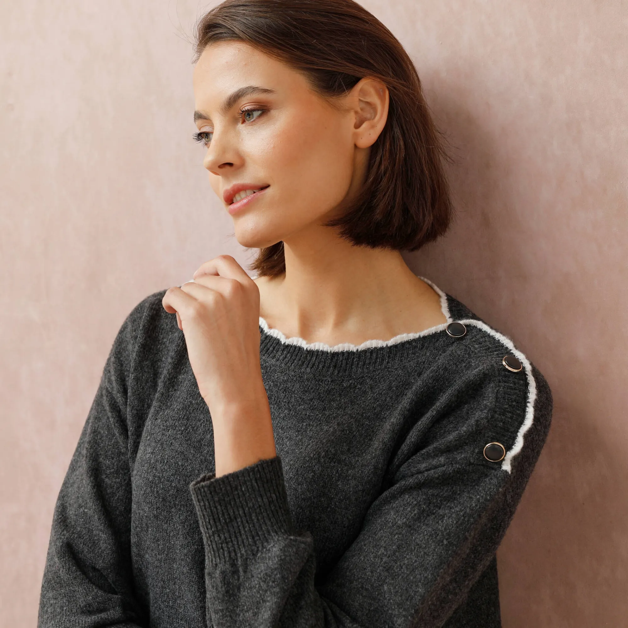 Trui En Vest<Blancheporte Trui met boothals, streelzacht tricot chiné antraciet