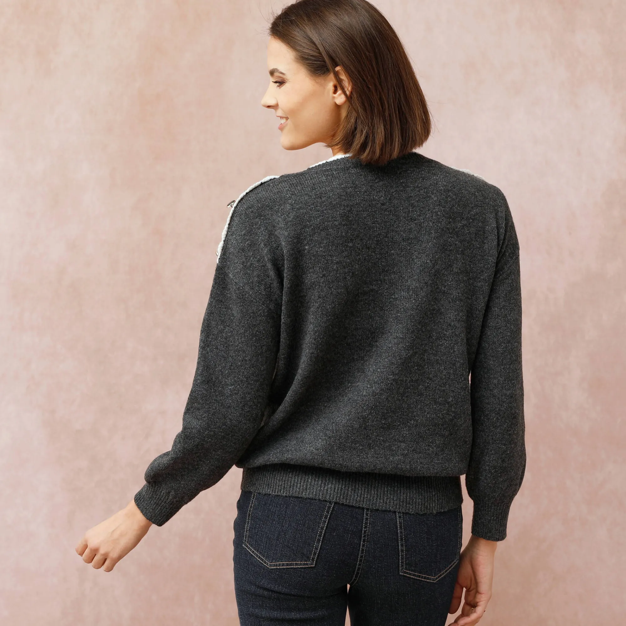 Trui En Vest<Blancheporte Trui met boothals, streelzacht tricot chiné antraciet