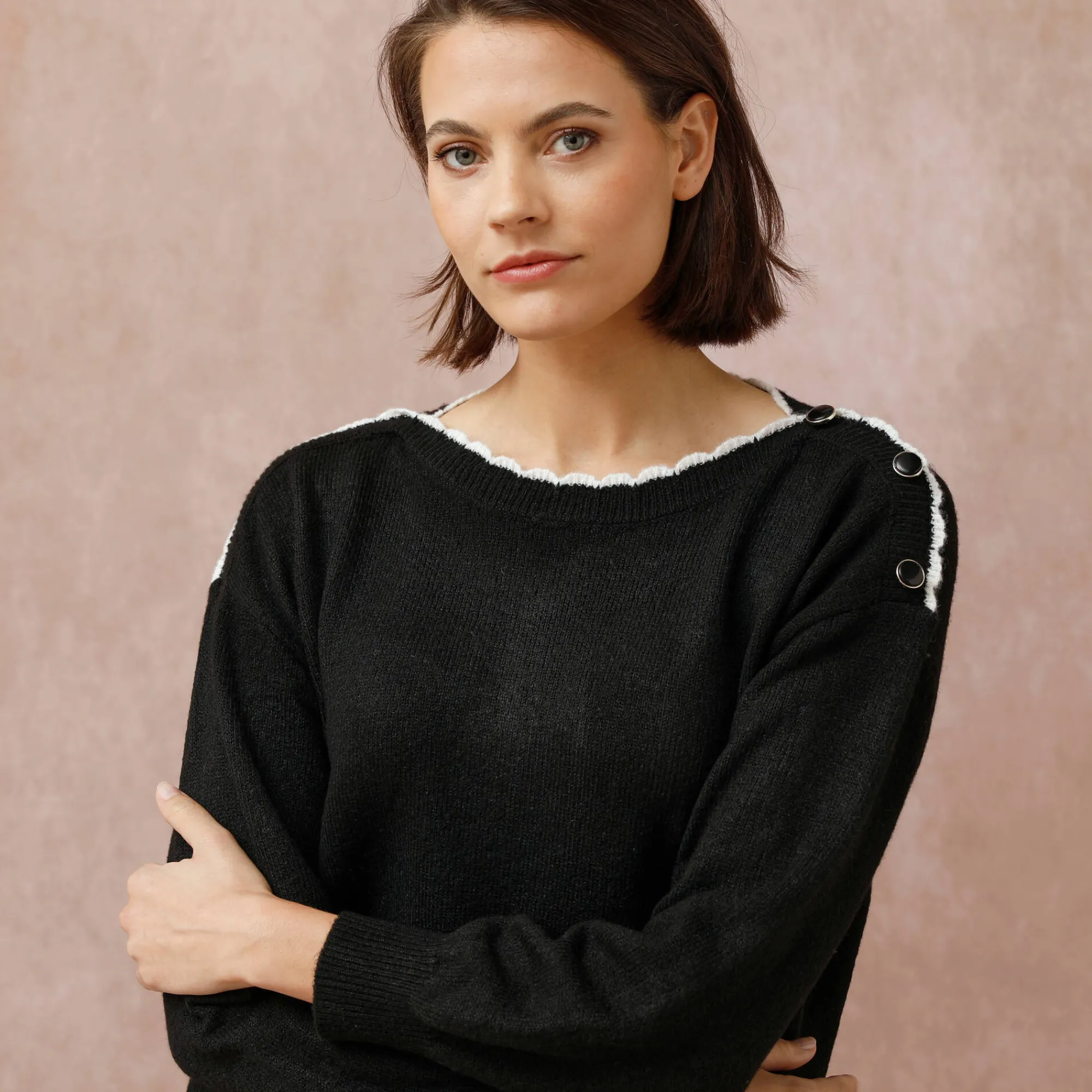 Trui En Vest<Blancheporte Trui met boothals, streelzacht tricot zwart