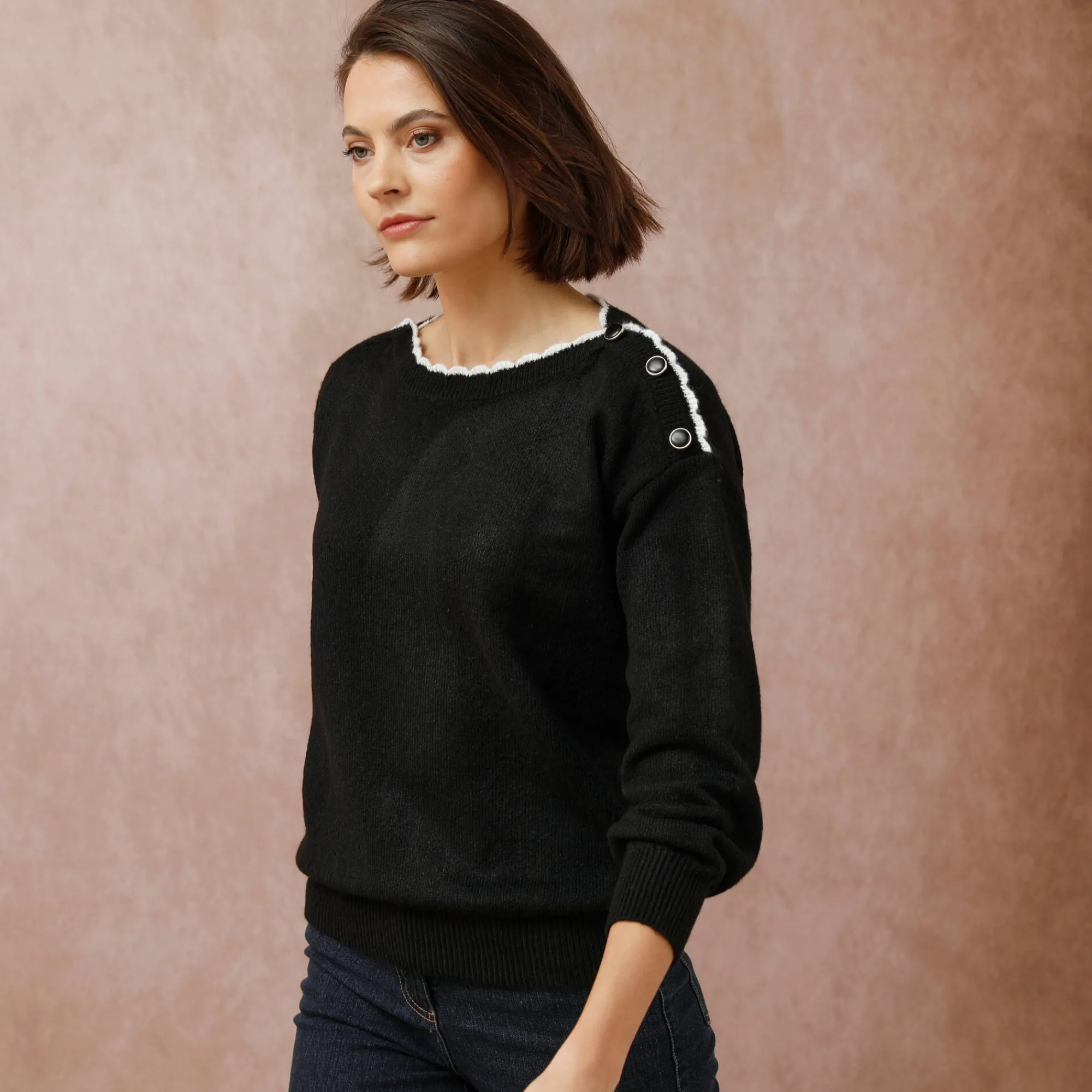 Trui En Vest<Blancheporte Trui met boothals, streelzacht tricot zwart