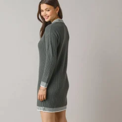 Jurk<Blancheporte Trui met contrasterende details, geribbelde boord kaki / ecru