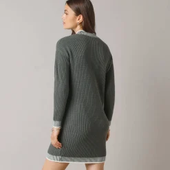 Jurk<Blancheporte Trui met contrasterende details, geribbelde boord kaki / ecru