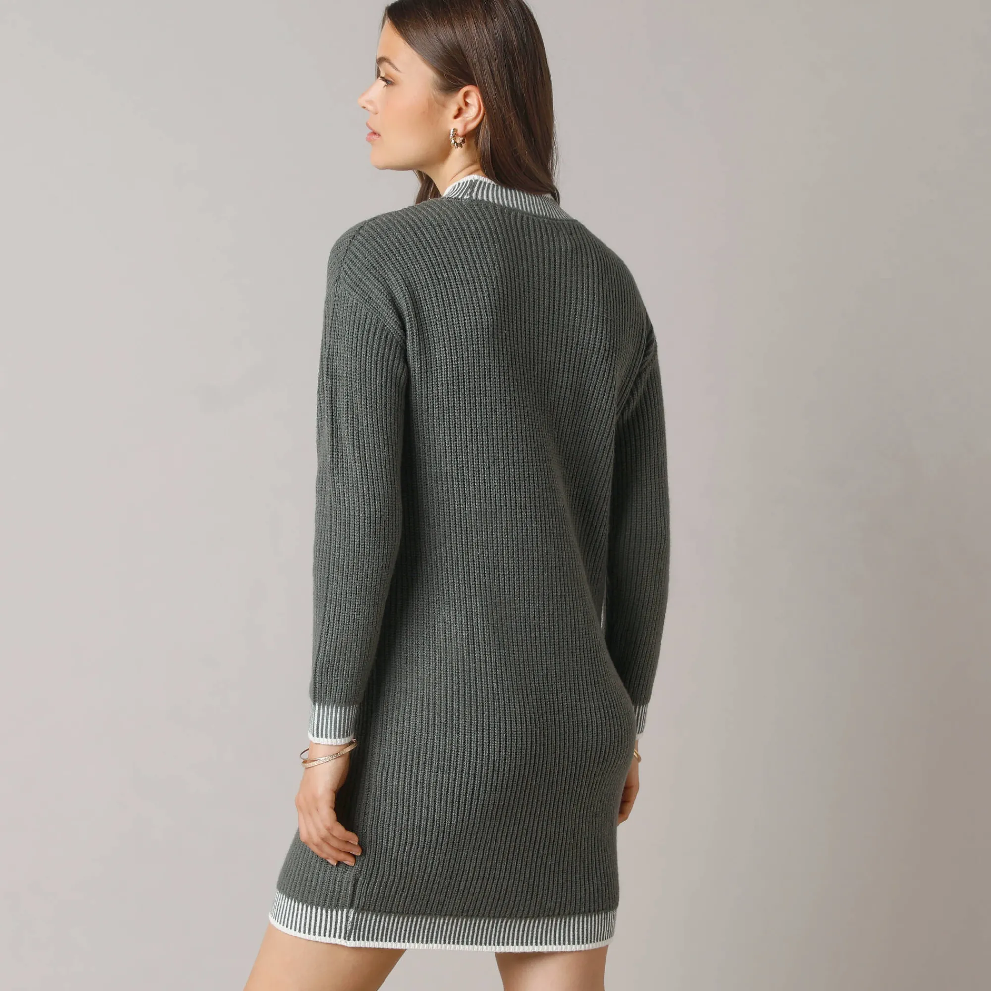 Jurk<Blancheporte Trui met contrasterende details, geribbelde boord kaki / ecru