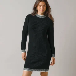 Jurk<Blancheporte Trui met contrasterende details, geribbelde boord zwart / ecru