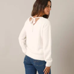 Trui En Vest<Blancheporte Trui met decolleté aan de achterkant en strikbandjes, harige tricot ecru