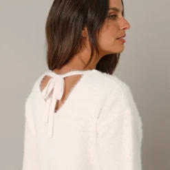 Trui En Vest<Blancheporte Trui met decolleté aan de achterkant en strikbandjes, harige tricot ecru