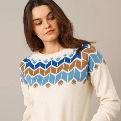 Trui En Vest<Blancheporte Trui met decolleté in jacquard ecru / blauw