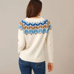 Trui En Vest<Blancheporte Trui met decolleté in jacquard ecru / blauw