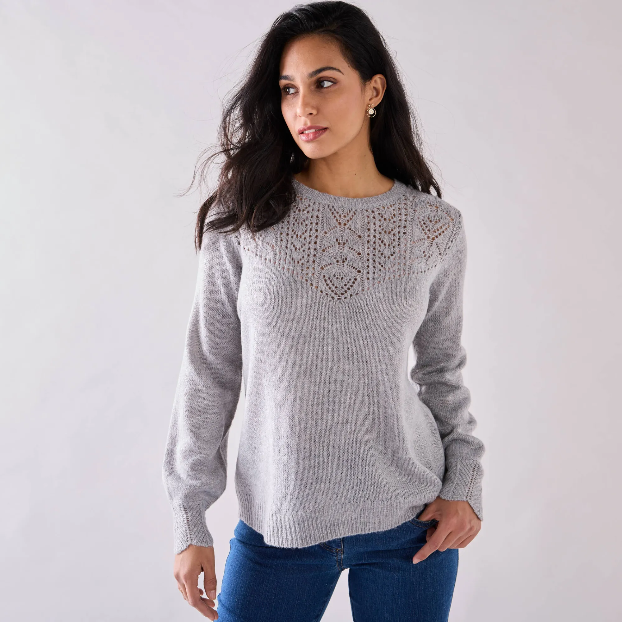 Trui En Vest<Blancheporte Trui met details in pointelletricot chiné grijs