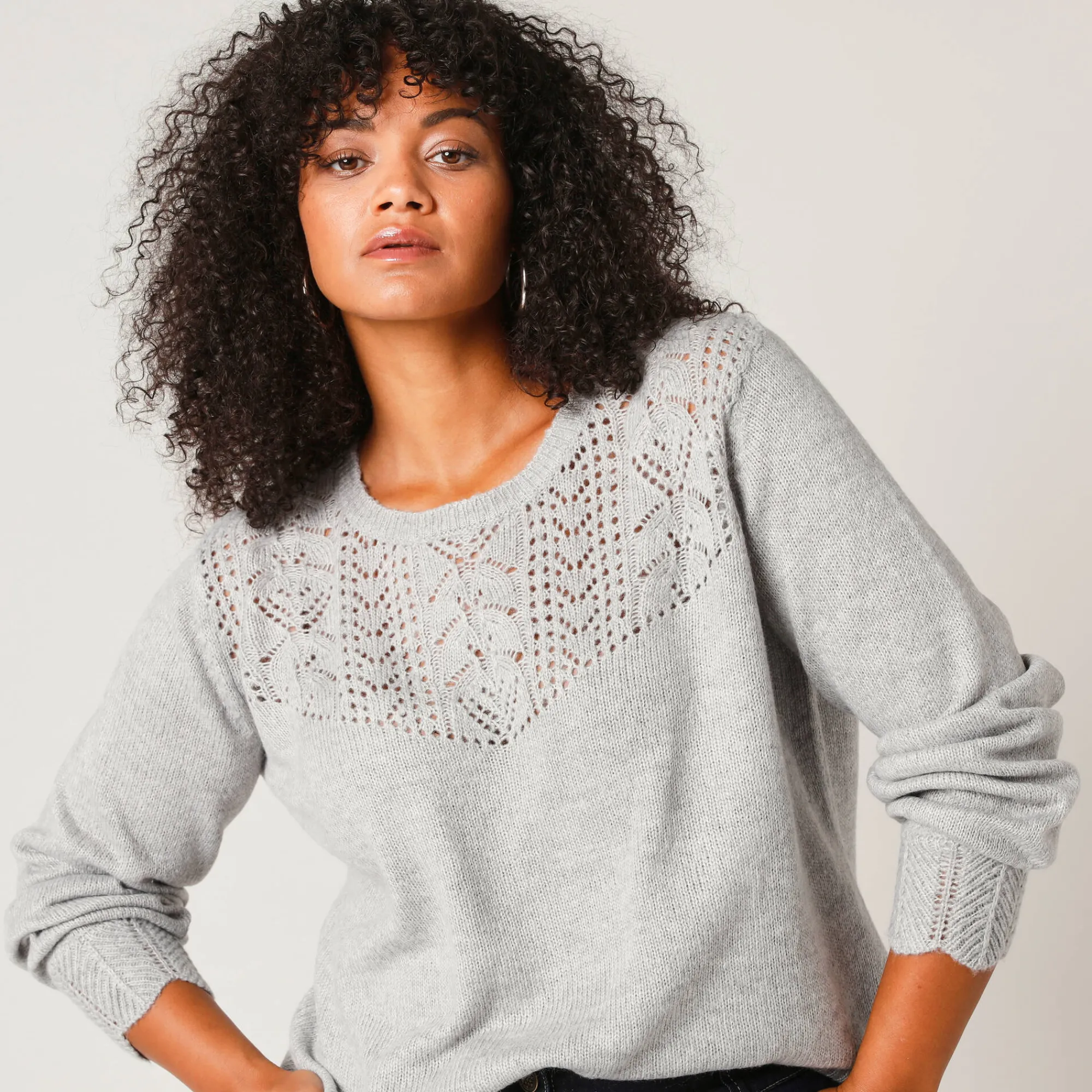 Trui En Vest<Blancheporte Trui met details in pointelletricot chiné grijs