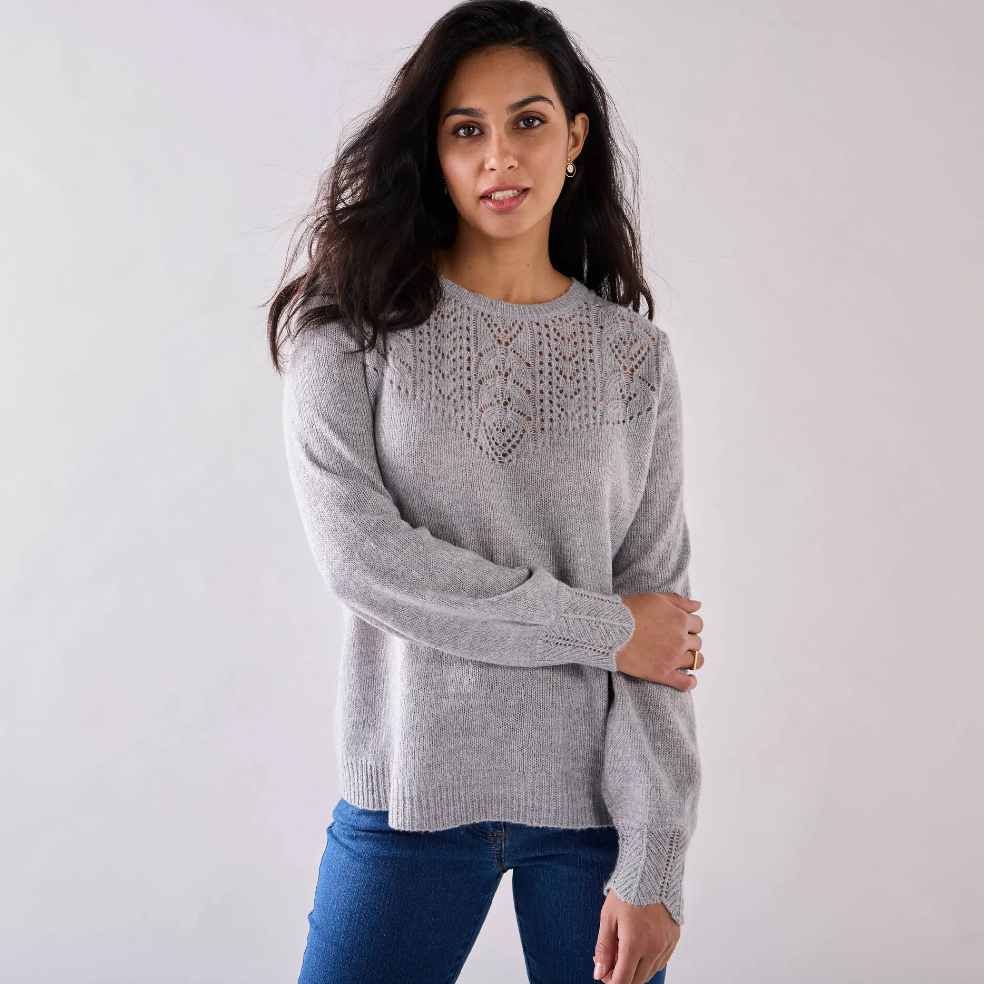 Trui En Vest<Blancheporte Trui met details in pointelletricot chiné grijs