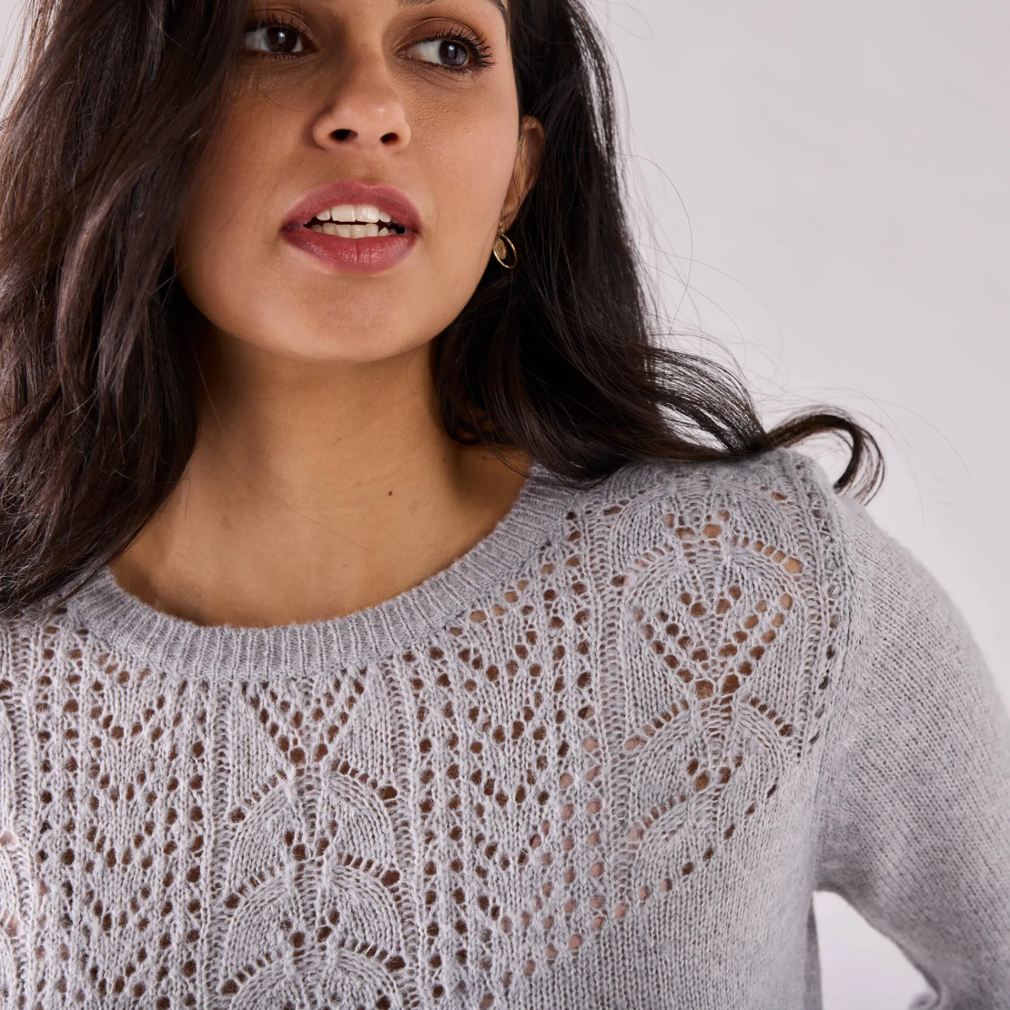 Trui En Vest<Blancheporte Trui met details in pointelletricot chiné grijs