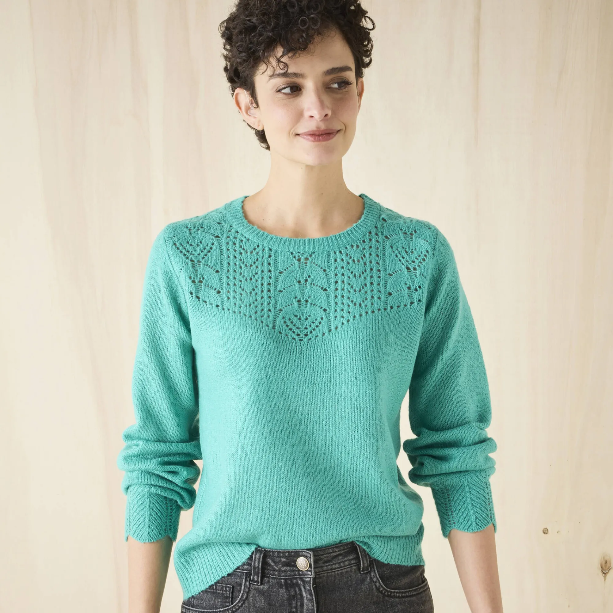 Trui En Vest<Blancheporte Trui met details in pointelletricot muntgroen
