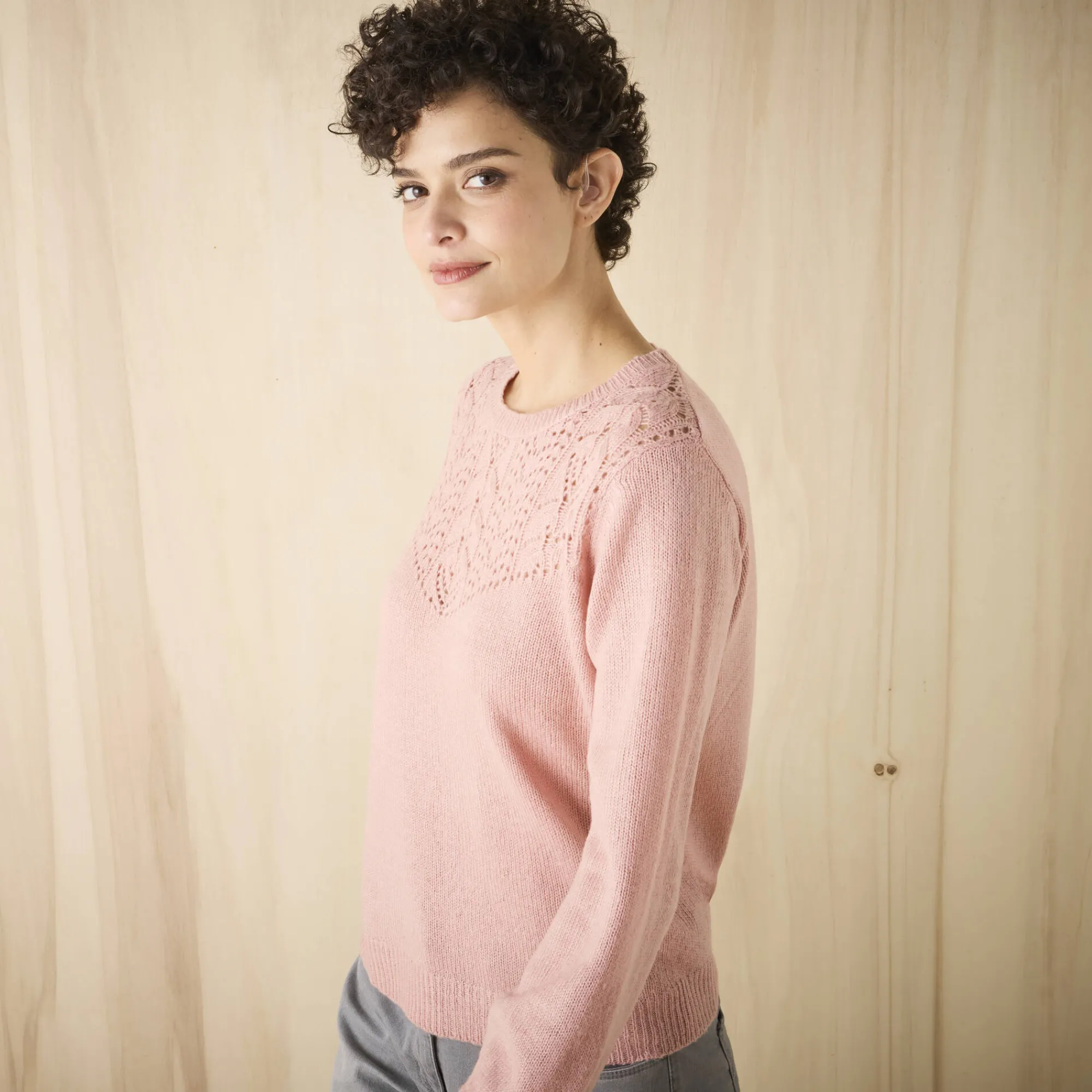 Trui En Vest<Blancheporte Trui met details in pointelletricot grijsroze