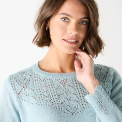Trui En Vest<Blancheporte Trui met details in pointelletricot watergroen